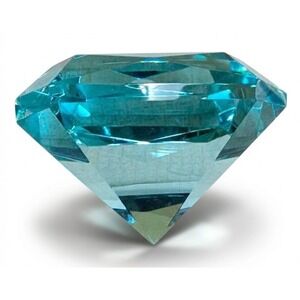 Vintage Oleg Cassini Aqua Marine Color Emerald Cut Crystal Paperweight Signed